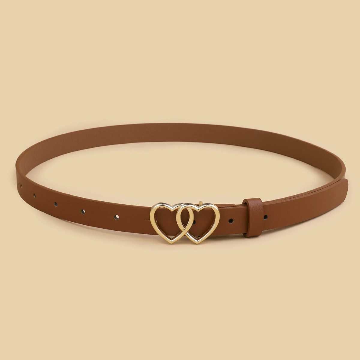 New Double Heart Gold Buckle Fashion Womens Thin Belt Pants Jeans dress Belt Women Designer BeltX240914