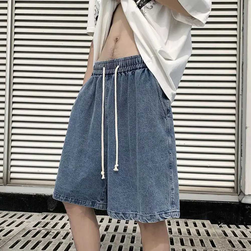 Elastic Waistband Shorts Loose Fit Shorts Elastic Waistband Mens Denim Shorts Adjustable Drawstring Casual Loose Fit with for AX240914