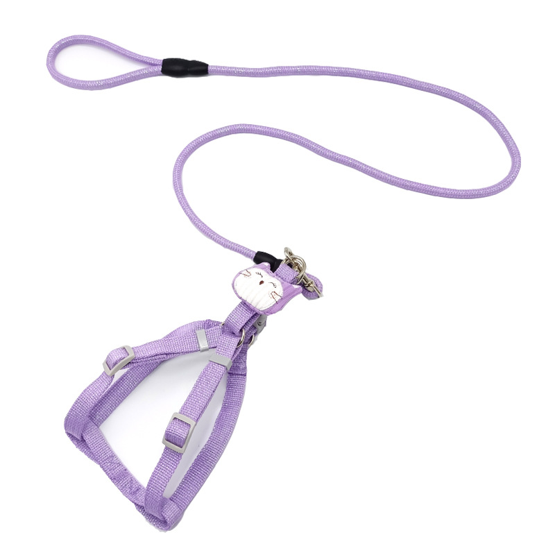Cat Harness and Leash Set Pet Supplies Cartoon Round Rope Adjustable Harness with Alloy Metal Hook Buckle for Cats and Puppies