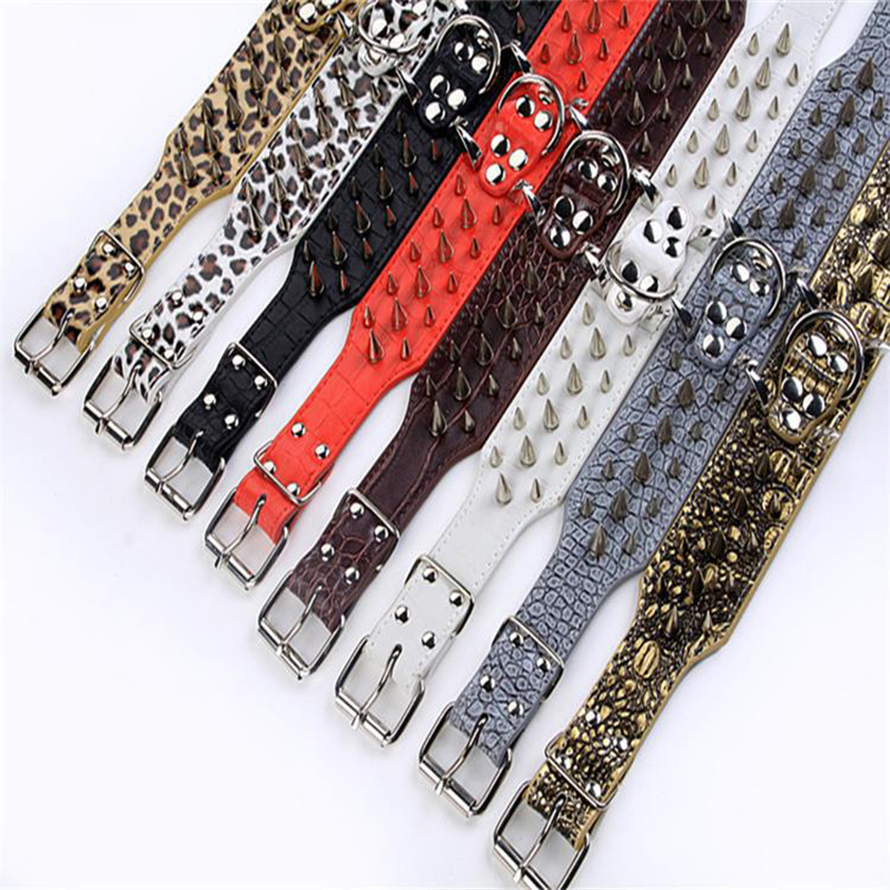 Adjustable Leather Spiked Studded Dog Collars Leather Dog Collars for Medium & Large Dogs Pit Bull Labrador,Boxer Rottweiler