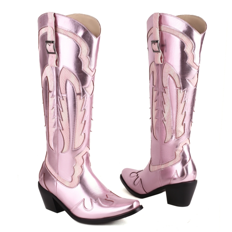 Western Embroidery Cowboy Boots Women Sier Pink Knee High Boot Black Long Party Shoes Ladies Autumn Winter Spring 9ae3
