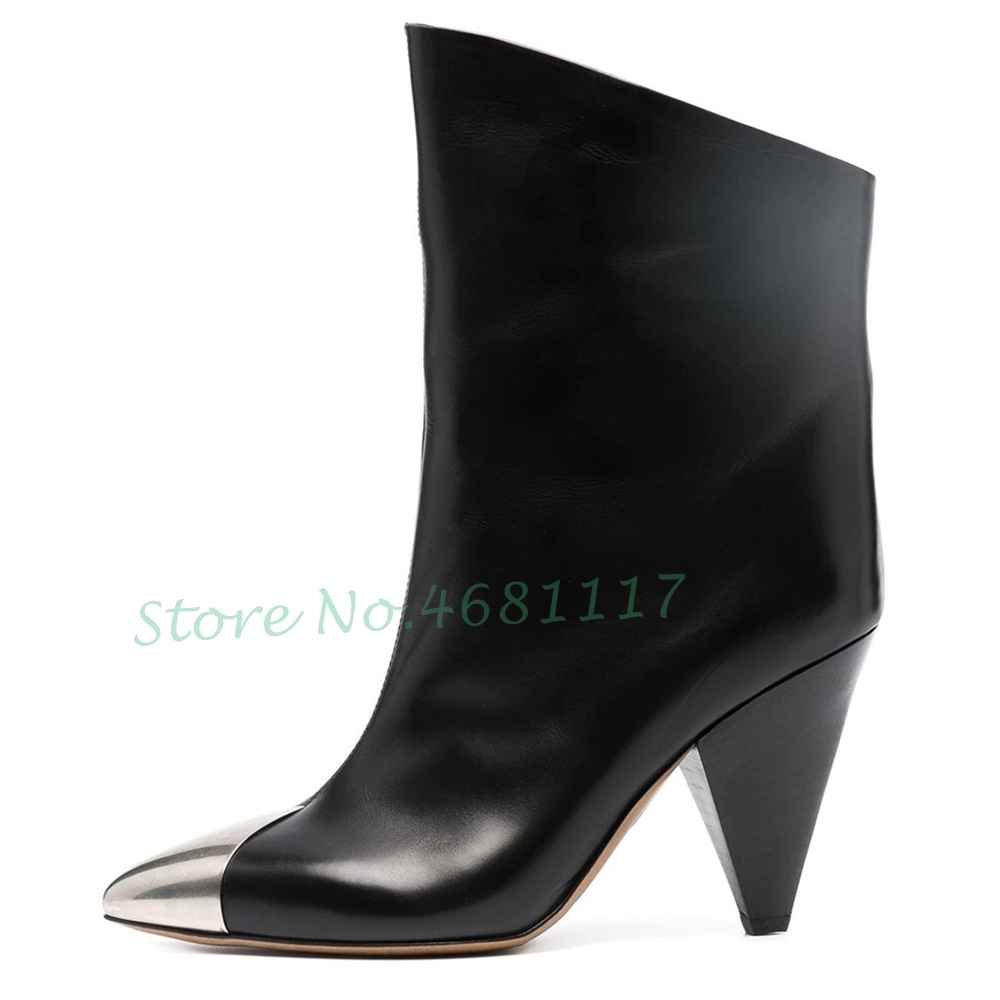 Splicing Metal Toe Spike Heels Boots Women Winter Pointy Toe Ankle Boots Stitching Catwalk Fashion Women Knee High Heels Boots