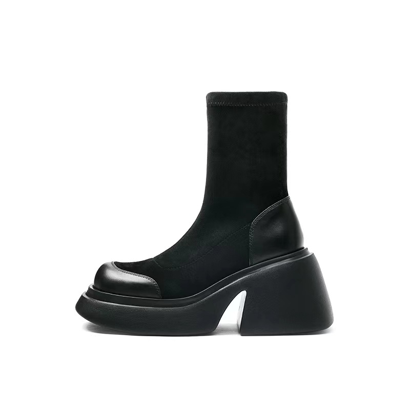 Round Toe Boots Women New 2022 Shoes Flat Heel Luxury Designer Med Autumn Ladies Ankle Lolita Fashion Lace-Up Basic PU Fabric R