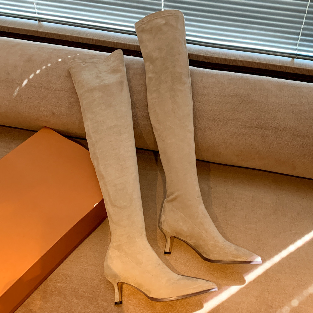 plus danxuefei size 34-42 women's stretch ck 6cm thin high hell pointed toe slip-on autumn over the knee boots shoes 347b