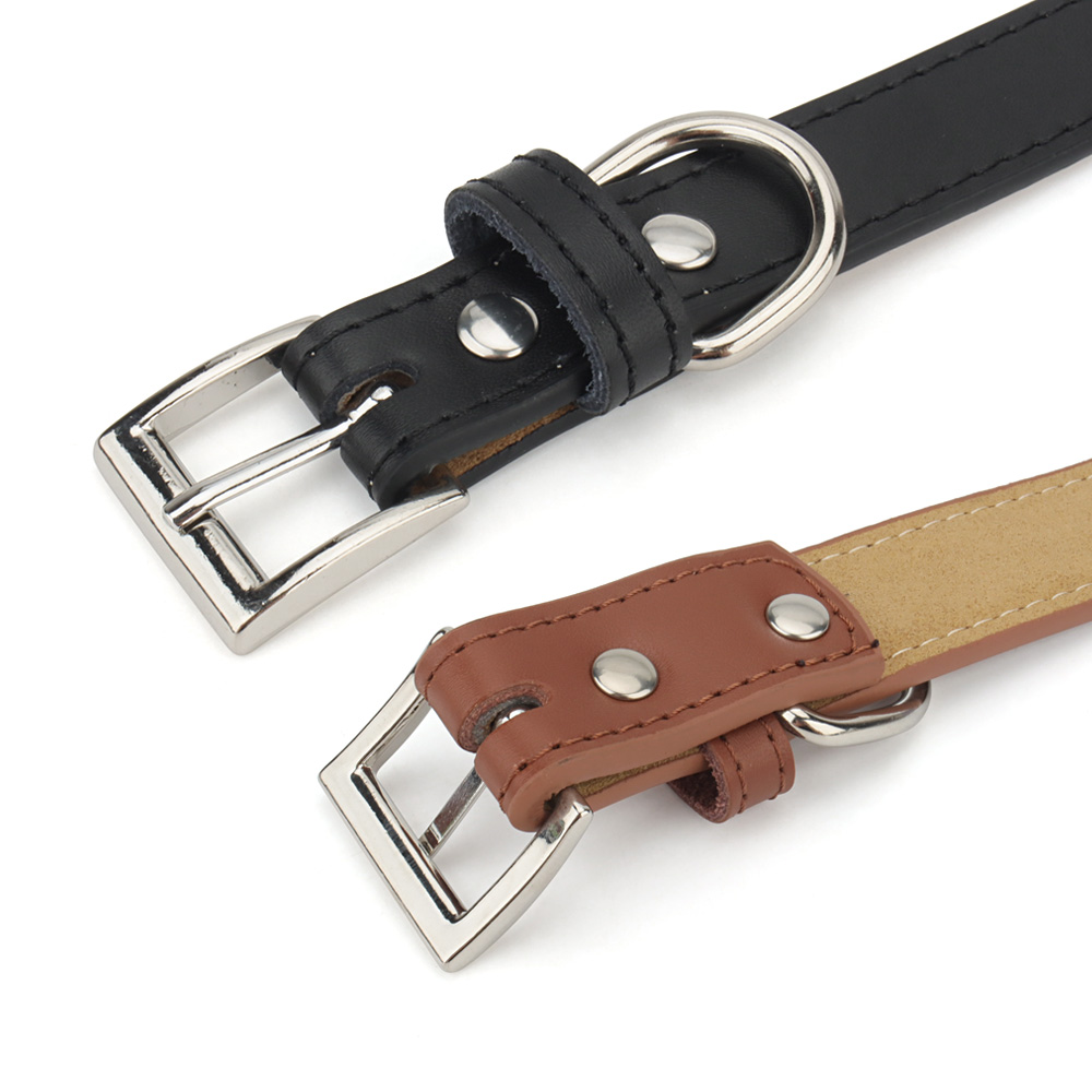Leather Dog Collar,Soft Padded PU Dog Collars with Heavy Duty Buckle,Durable & Comfortable for Small Medium Large Dogs Walking