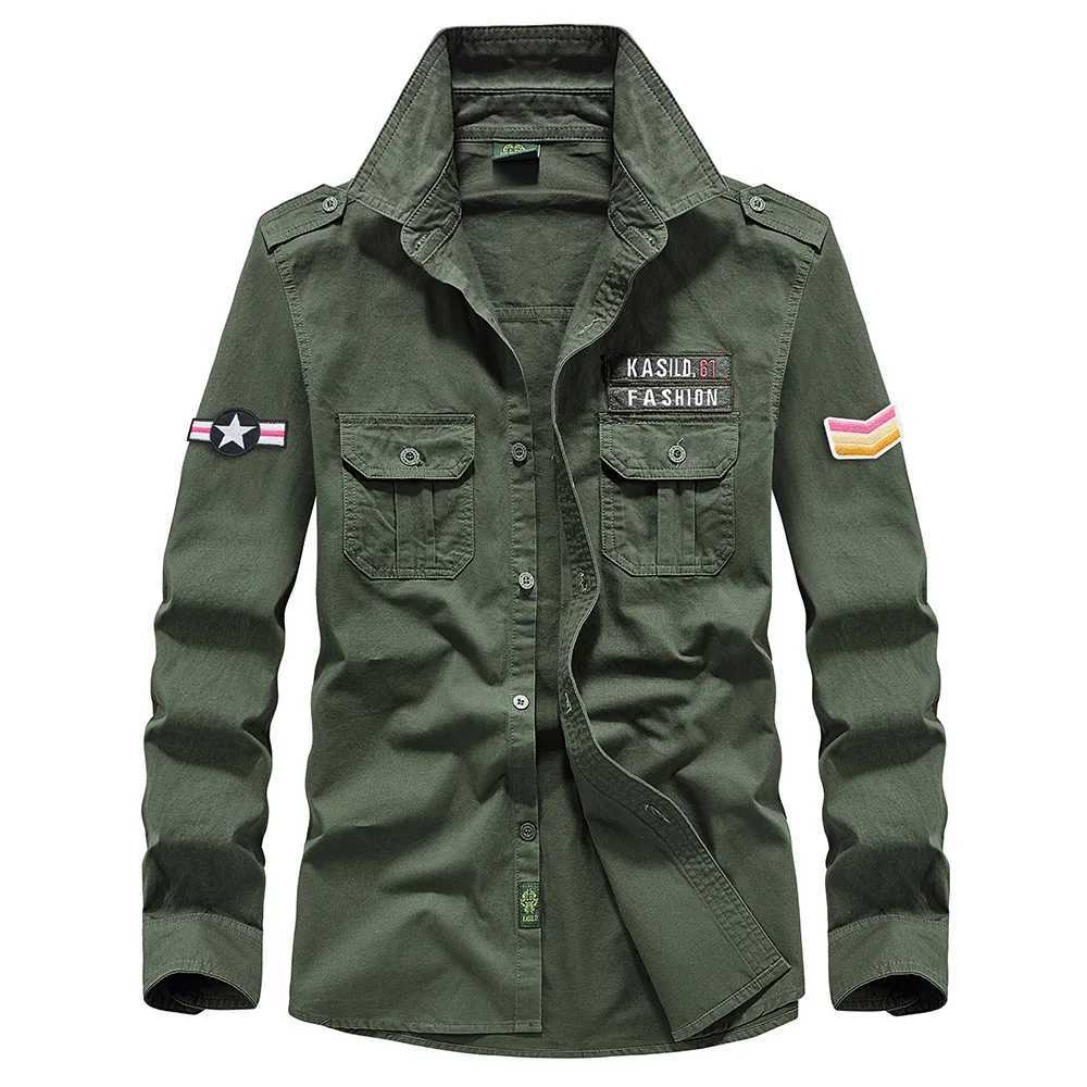 Oversize Mens Shirts Male Long Sleeve Overshirt 6XL Pure Cotton Embroidery Plus Size Military Casual Shirt Men Clothing Z240914 - view 7