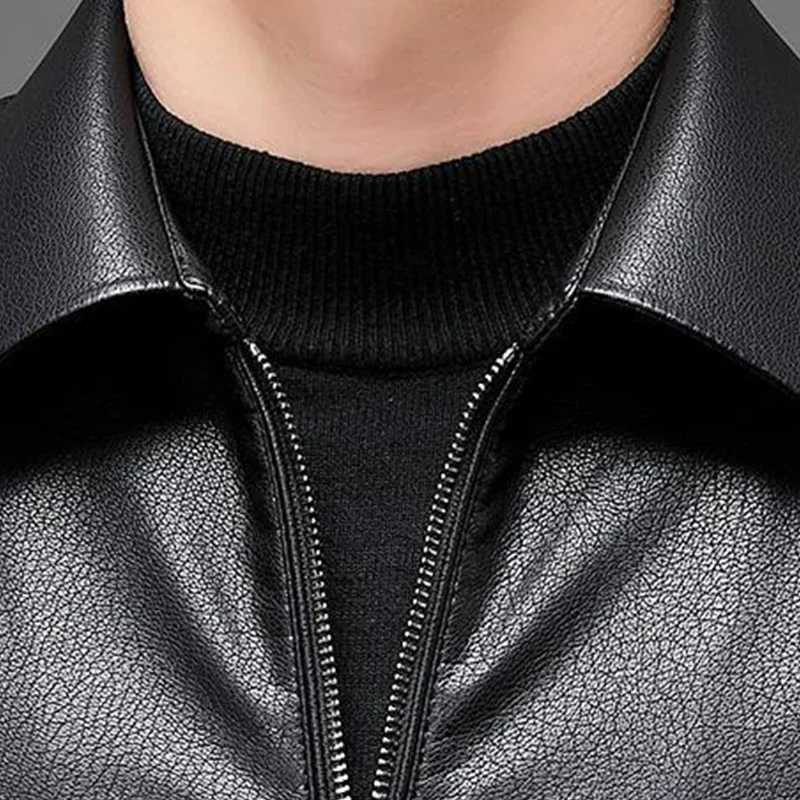 Autumn Mens New Lapel Lychee Patterned Short Slim Fitting Leather Jacket Motorcycle JacketX240913
