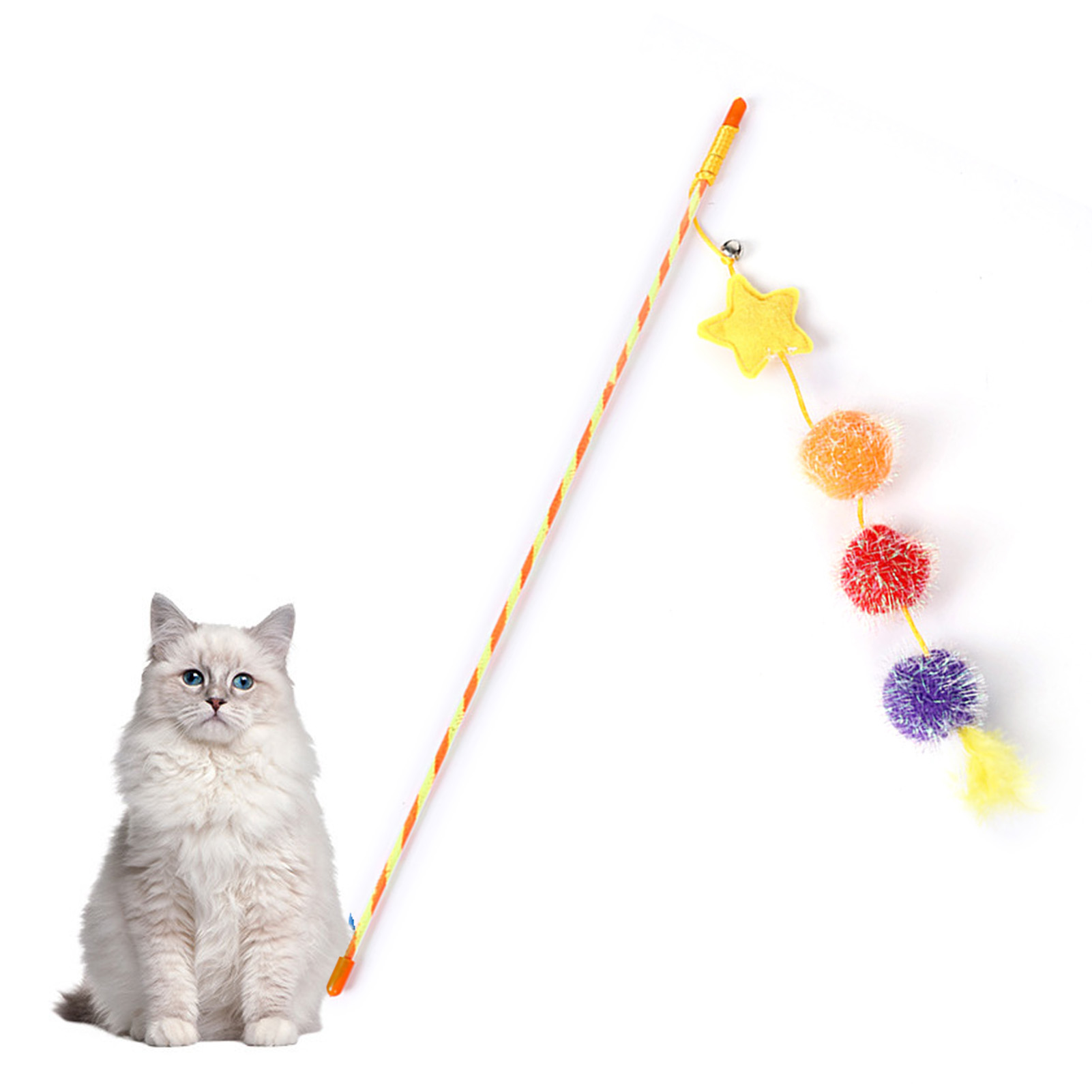 Felt Star Feather Teaser Stick Colorful Soft Hairball Star Cat Teaser Stick For Home Blue