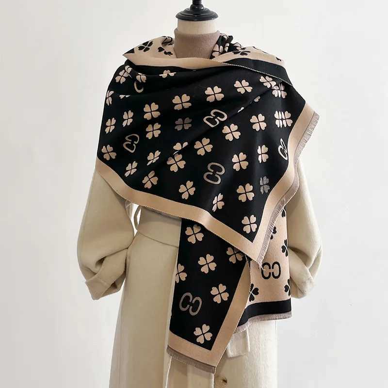 Scarves New double-sided letter scarf cashmere soft warm edges cashmere shawl winter windproof blanket 2024 J240913