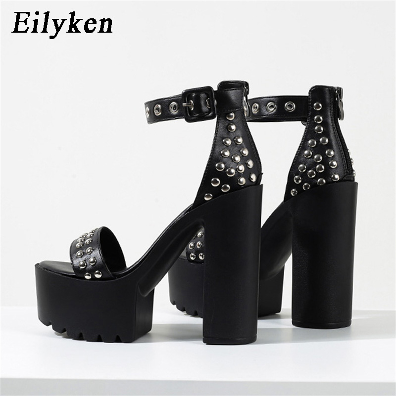New Eilyken New Design Platform Rivet Women's Sandals High Heels Chunky Shoes Fashion Banquet Buckle Strap Summer Pumps 4438