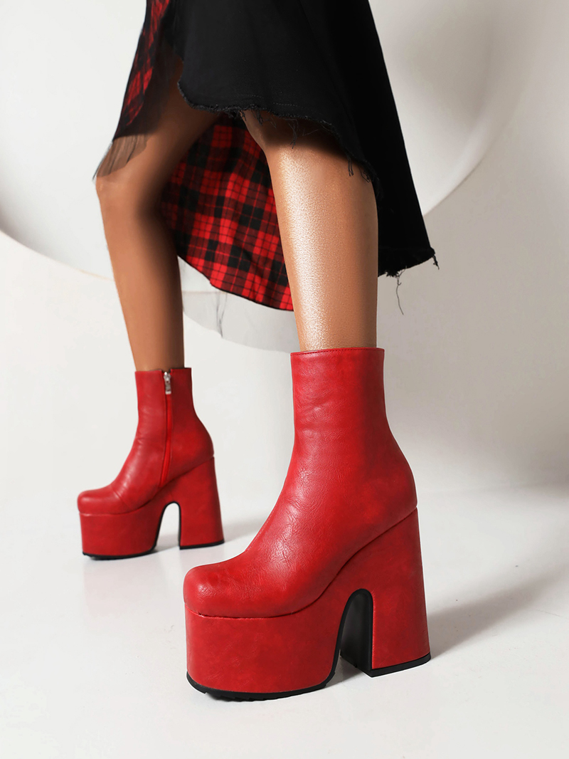 Super High Waterproof Platform Thick Heel High Rise Boots Plush Inner Side Zipper Super High Thick Heel Women's Ankle Boots