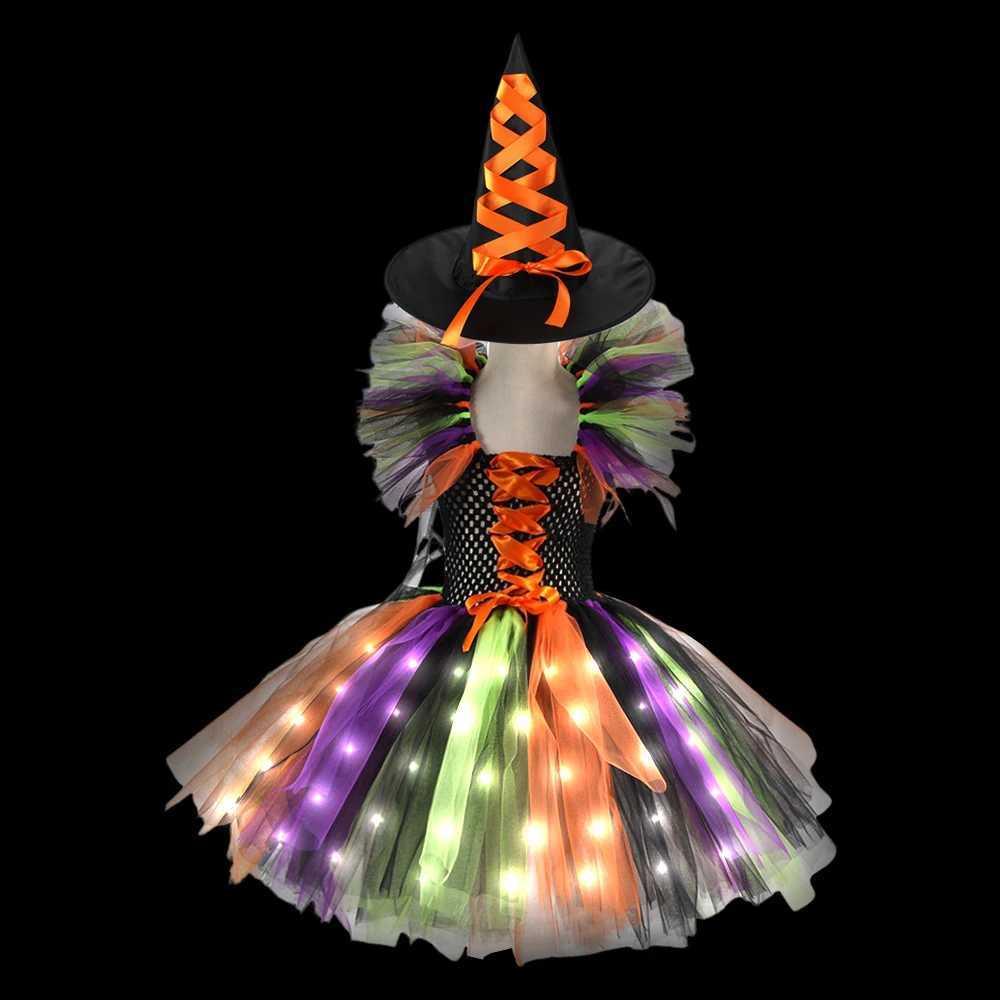 Halloween role-playing witch LED luminous costume baby girl carnival party dress childrens witch lighting dress set W240914