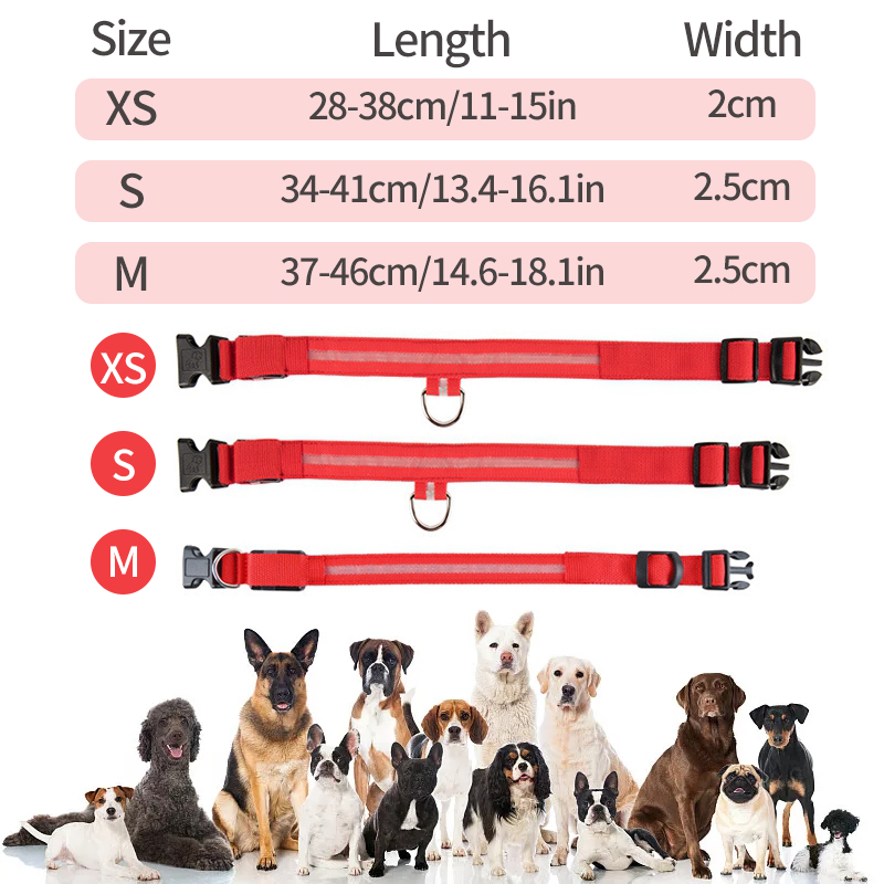LED Glowing Dog Collars Light Luminous Flashing Glowing Bright Collar for Dogs Night Safety Dog Walking Supplies Pet Products