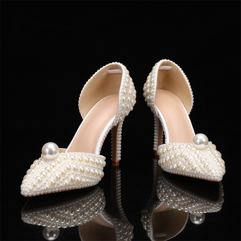 New All Pearl Shallow Mouth Summer Sandals Pointed Flat Bottomed/high Heeled Bride's Wedding Pearl Women Shoes Size 35-43