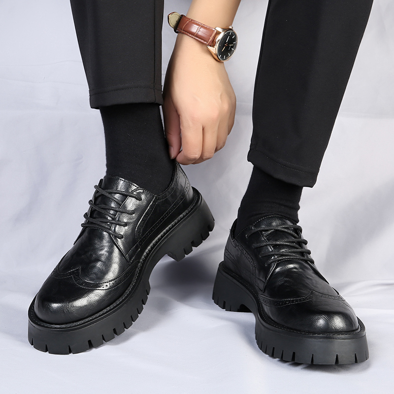 Mens Platform Casual Brogues Leather High-quality Leisure Toog Comfortable Inside Handmade Trend Fashion Shoes c051