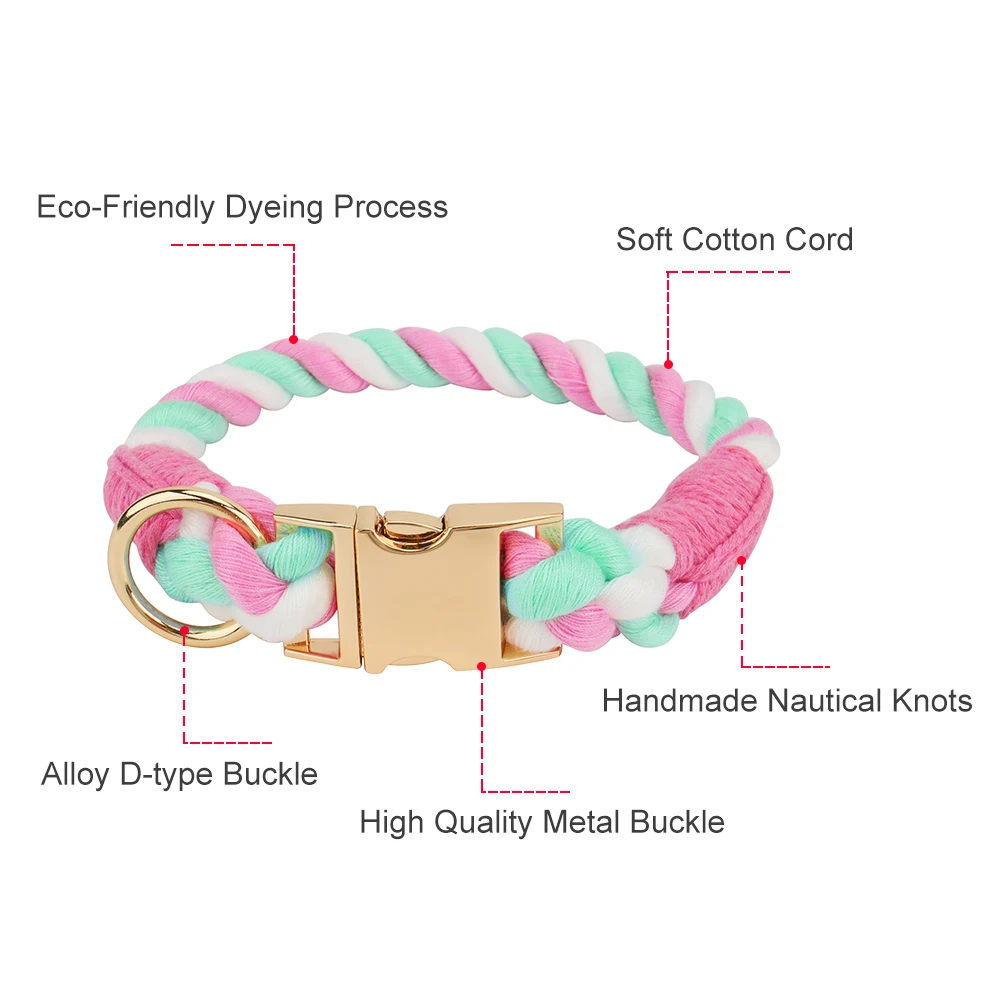 Candy Colors Dog Collar,Polyester Cotton Pet Collar with High Quality Metal Buckle & Alloy D-Hook for Large, Medium Small Dogs