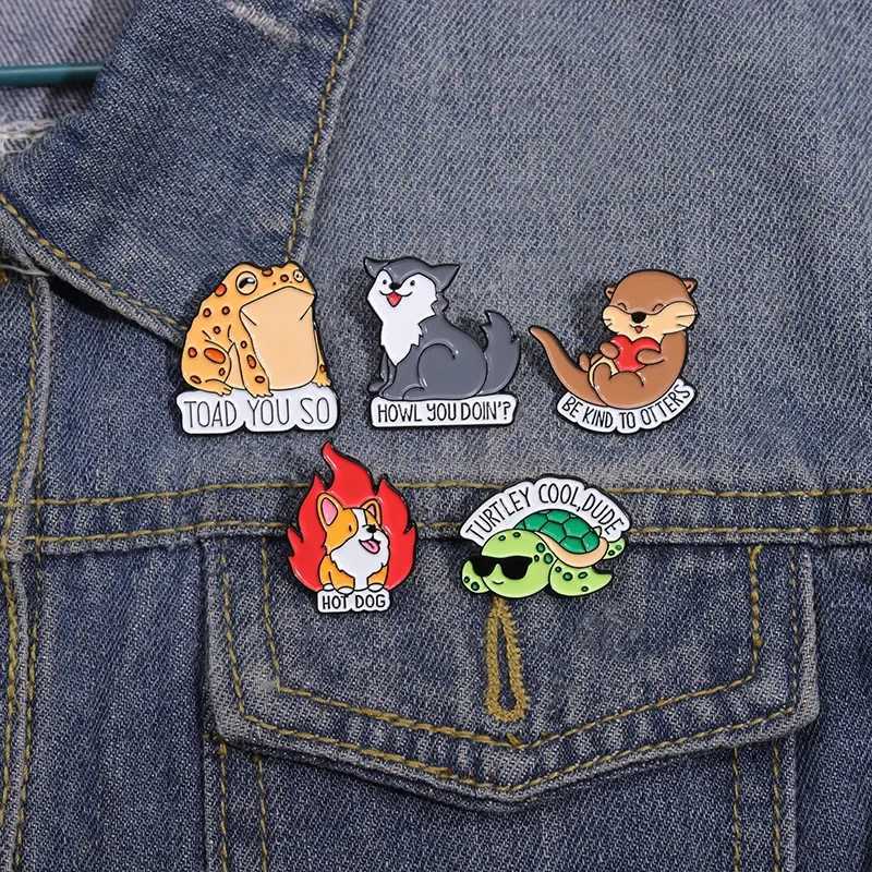 Cartoon Frog Dog Animals Brooch Cute Otters Fox Enamel Badge Clothing Hat Decoration Badge Custom Wholesale Jewelry Gift For KidX240914