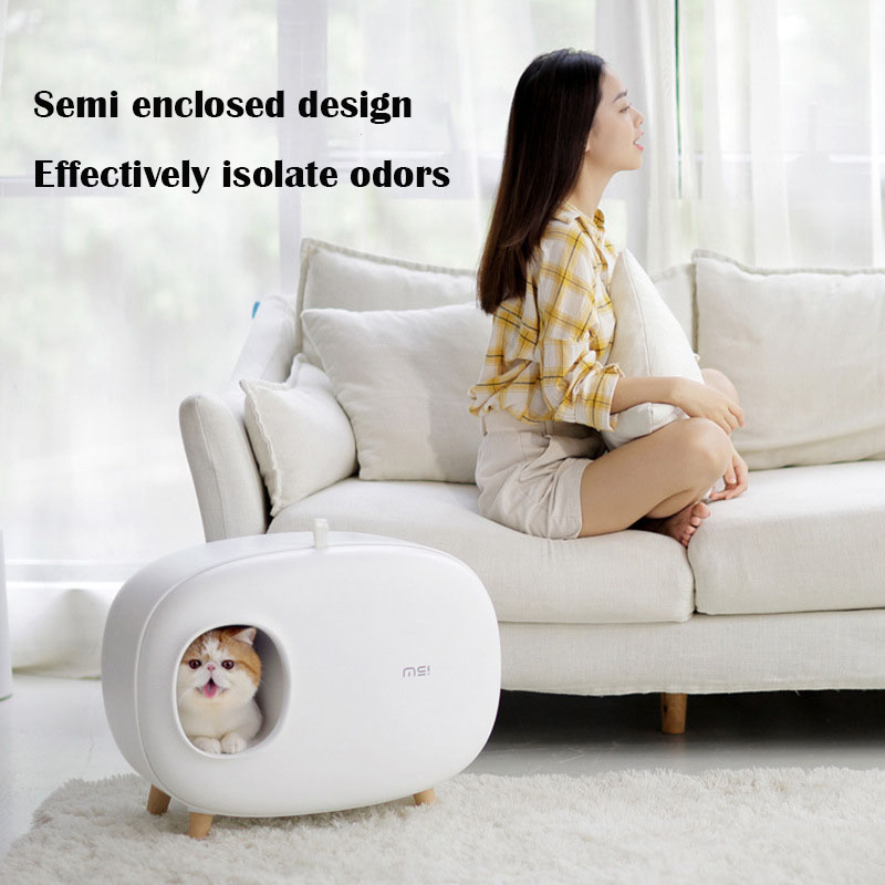 White Cat Litter Box Semi Enclosed Pull-out Type Portable Plastic Cats Toilet Furniture Cats Products Household Accessories