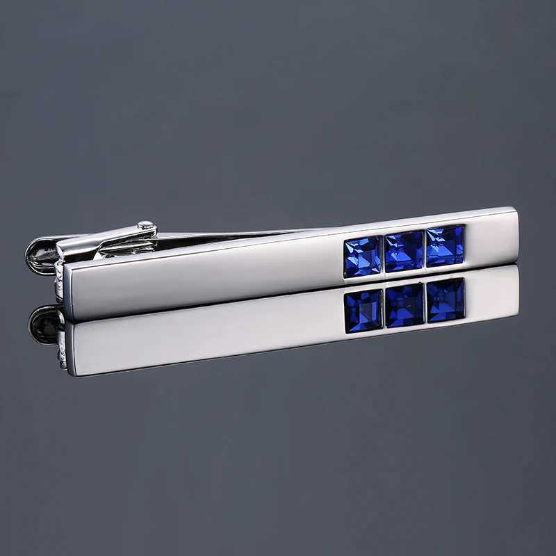 DY New high quality brass material Square Blue Crystal tie clip Fashion business suit mens tie clips Jewelry wholesaleX240914