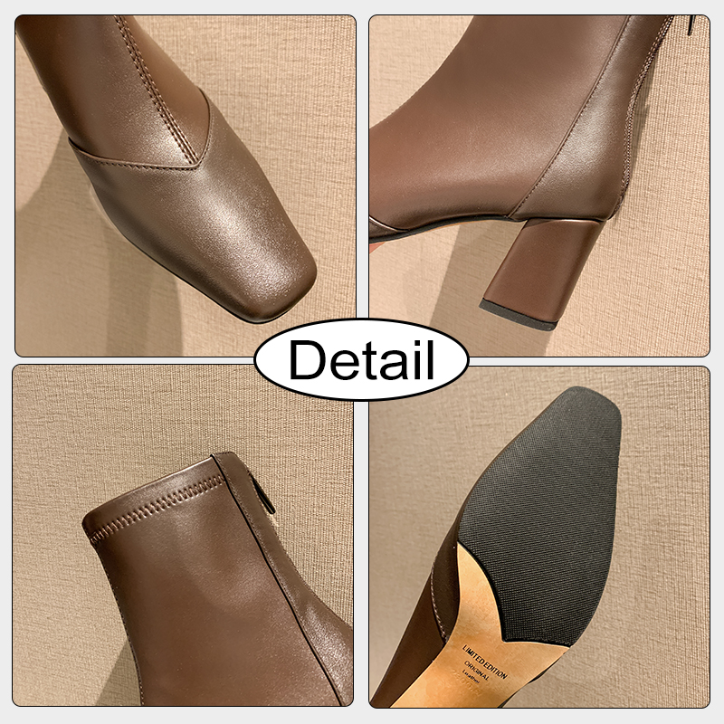 JOZHAMTA Size New 34-39 Women Ankle Real Leather Square Tow High Heels Shoes Woman Winter Fashion Casual Office Elastic Boots