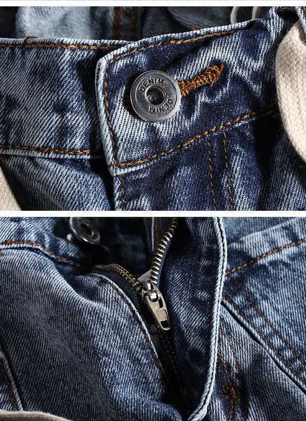 New Vintage Denim Shorts with Large Pockets Drawstring for Mens Summer Fashion Casual Knee-Length Cowboy Washed Jeans ShortsX240914