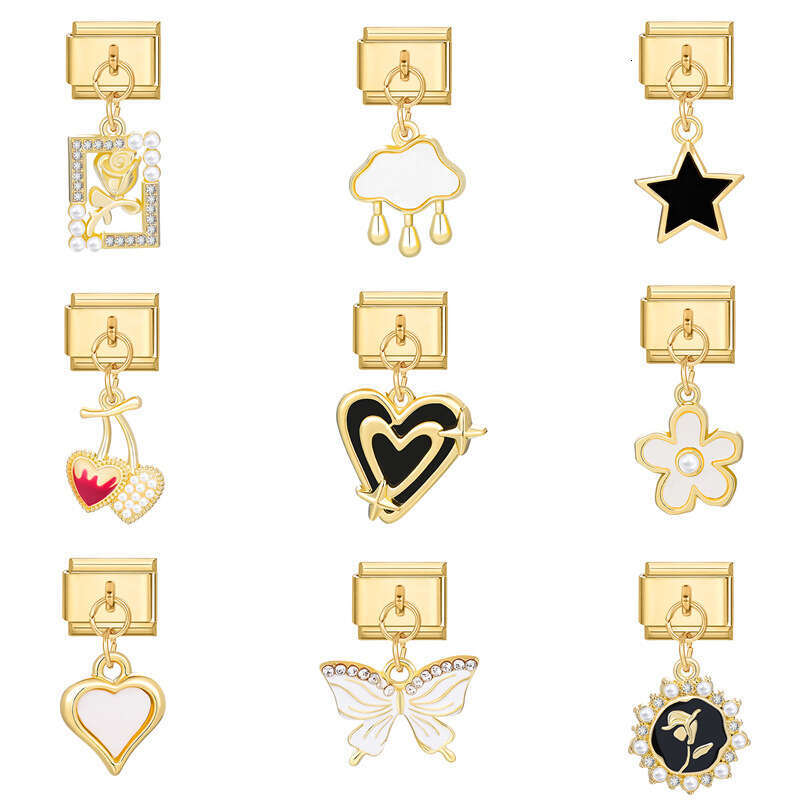 New Women's Gift Gold cloud heart star Pendant Italian Charms Links Bangle Beads Fit 9mm Stainless Steel Bracelet Making DIY For Women Fashion Je