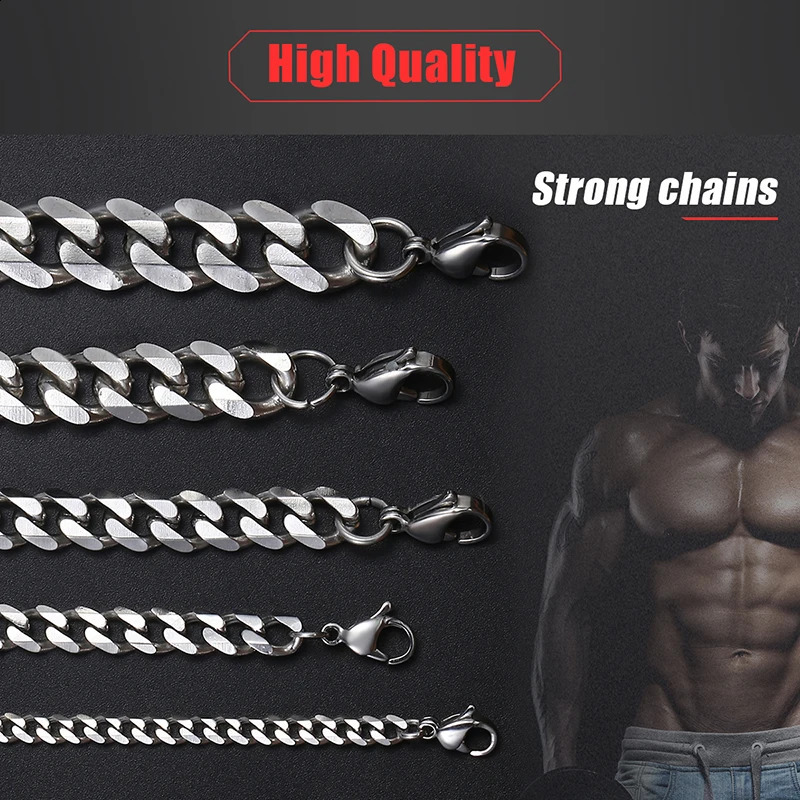 311mm Mens Curled Chain Necklace Silver Stainless Steel Cuban Long Neutral Punk Classic Jewelry 240912