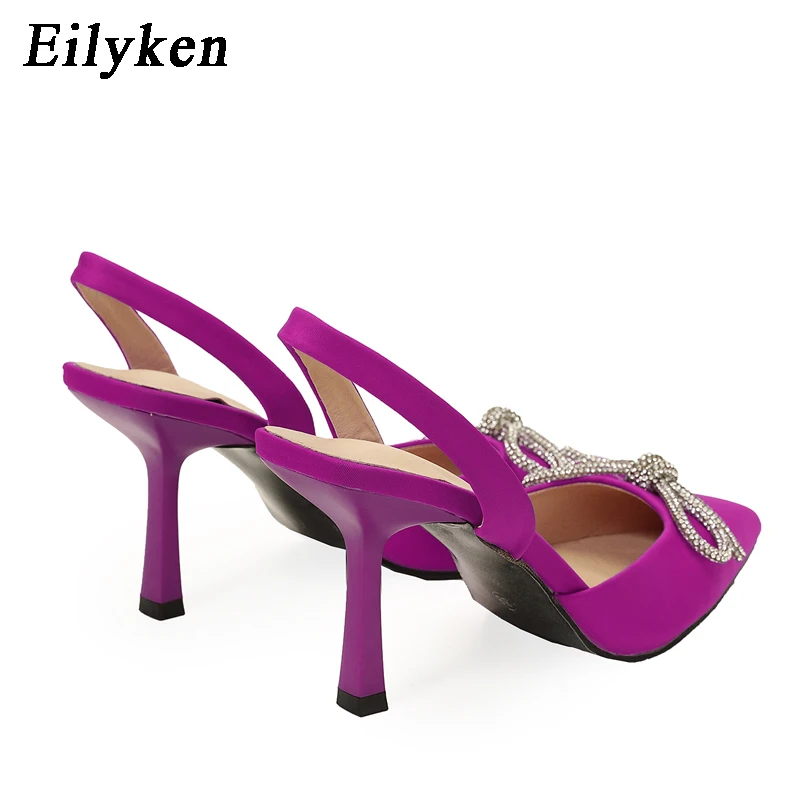 Eilyken Style Crystal Butterfly-knot Women Pumps Fashion Pointed Toe High Heel Party Prom Sandals Mule Shoes 4fa6