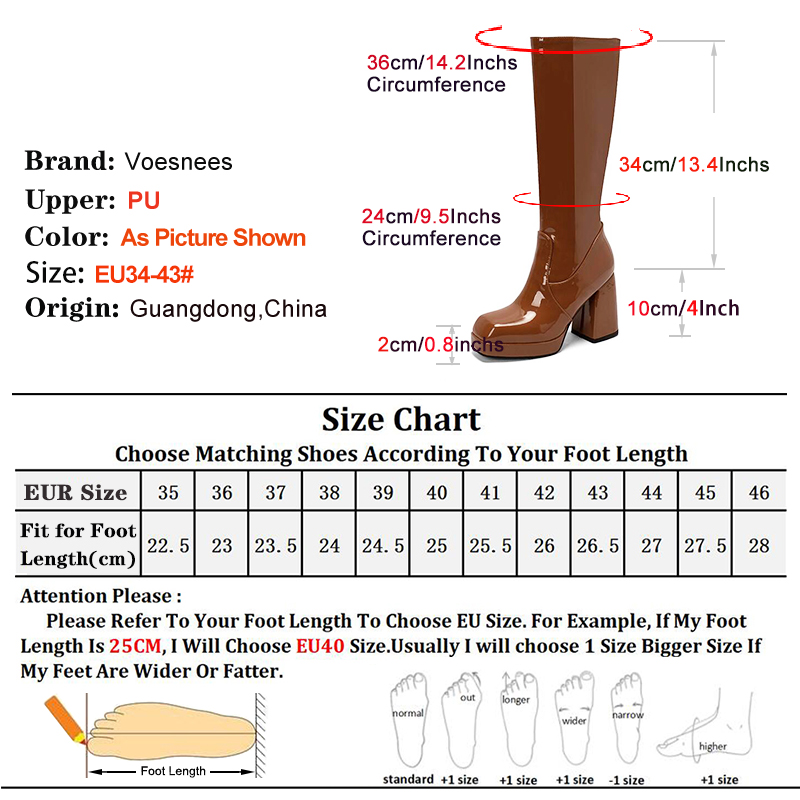 Ladies High Boots Waterproof Platform 10CM Square Head Shoes 2024 Winter Knee-High Chunky Heels Booties For Women Plus Size 43