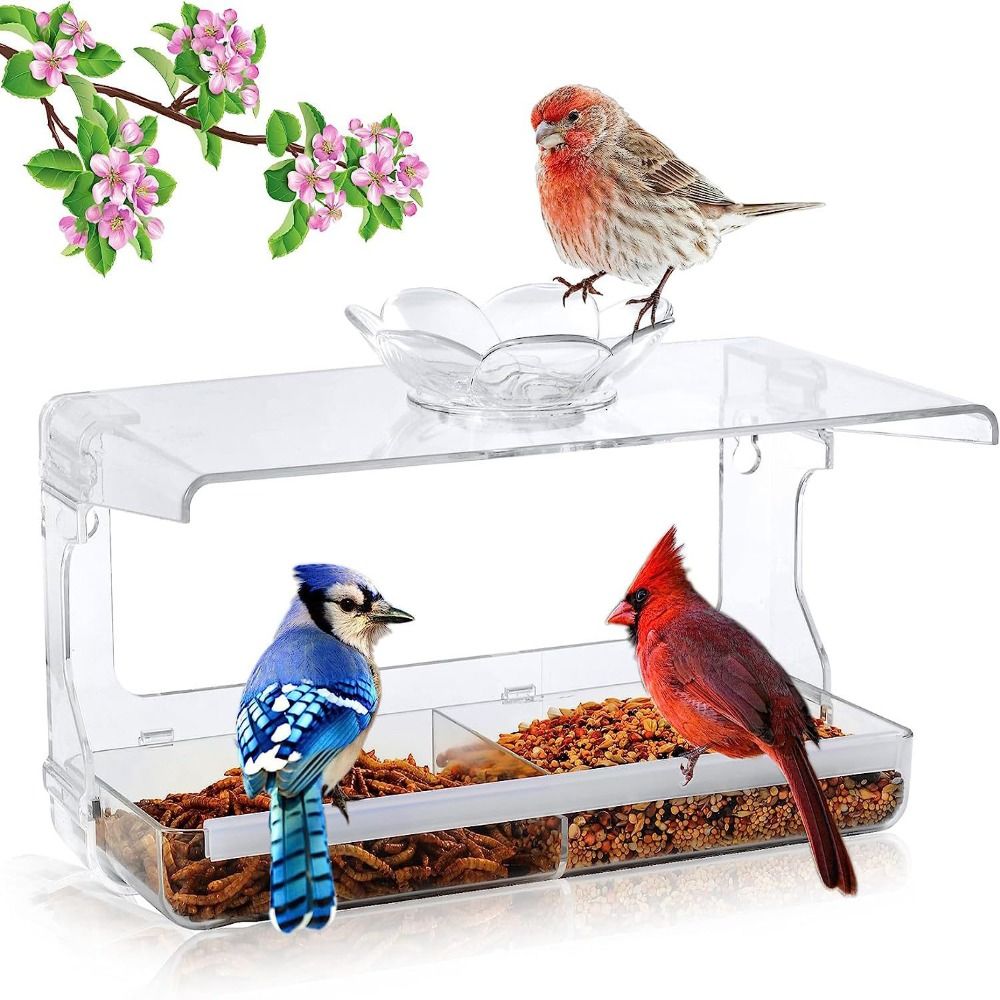 Gift Self-Adhesive Hooks Window Bird Feeder Acrylic Clear Transparent Bird House Multifunction Outdoor Bird Feeders