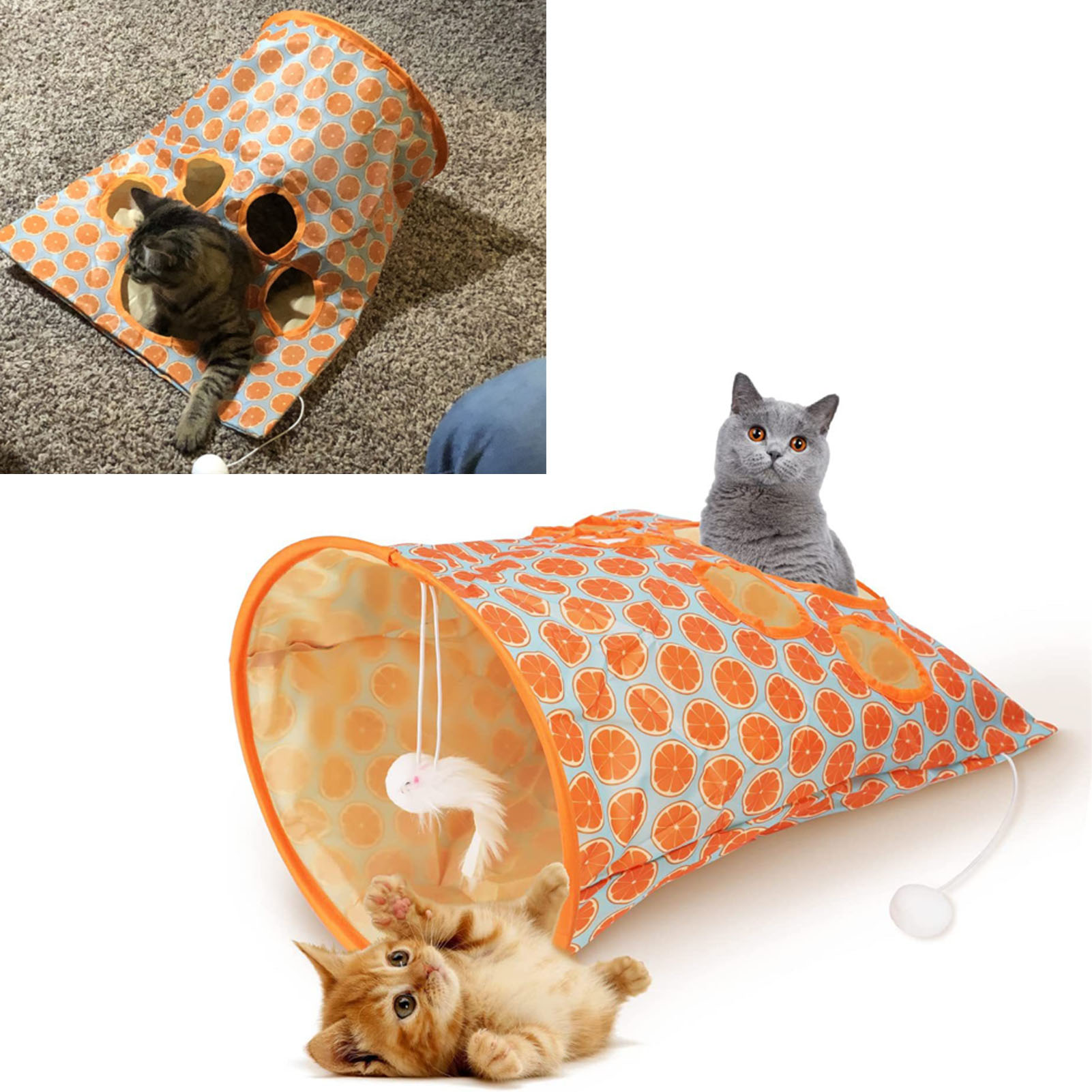 Cat Tunnel Bag Foldable Interactive 5 Holes Crinkle Sounds Tunnel Pet Drill Bucket With Plush Balls For Cats Kittens