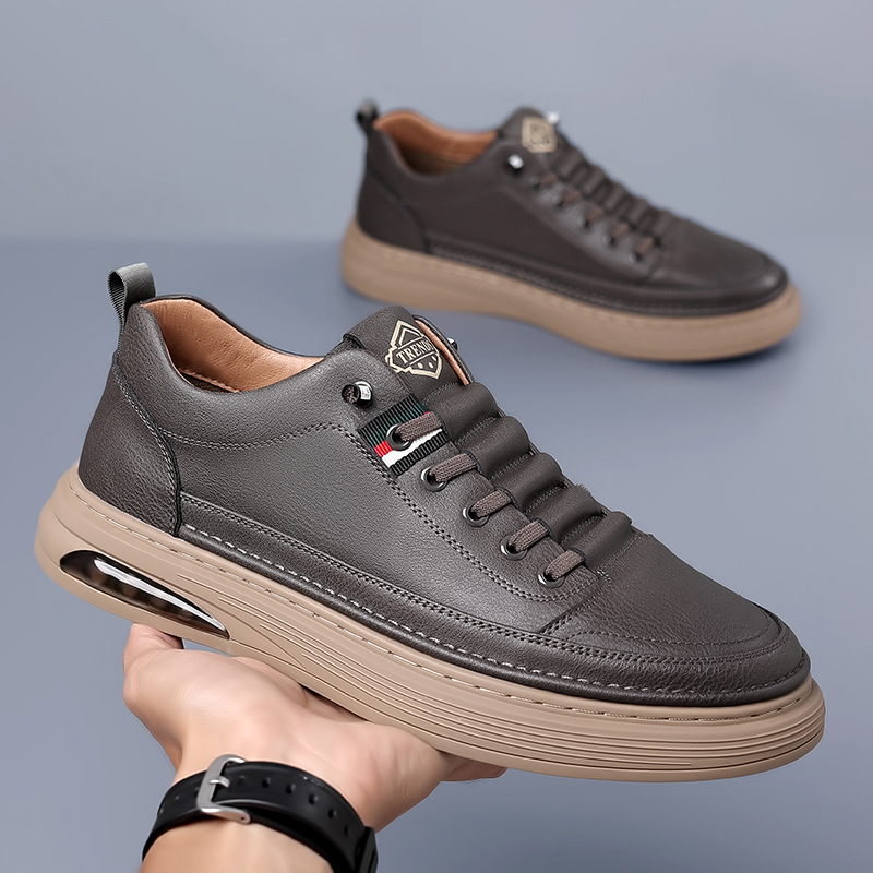 New Shoes for Men Genuine Leather Casual Shoes Spring Autumn Fashion Black Flat Skateboard Shoes Youth Street Cool Sneakers