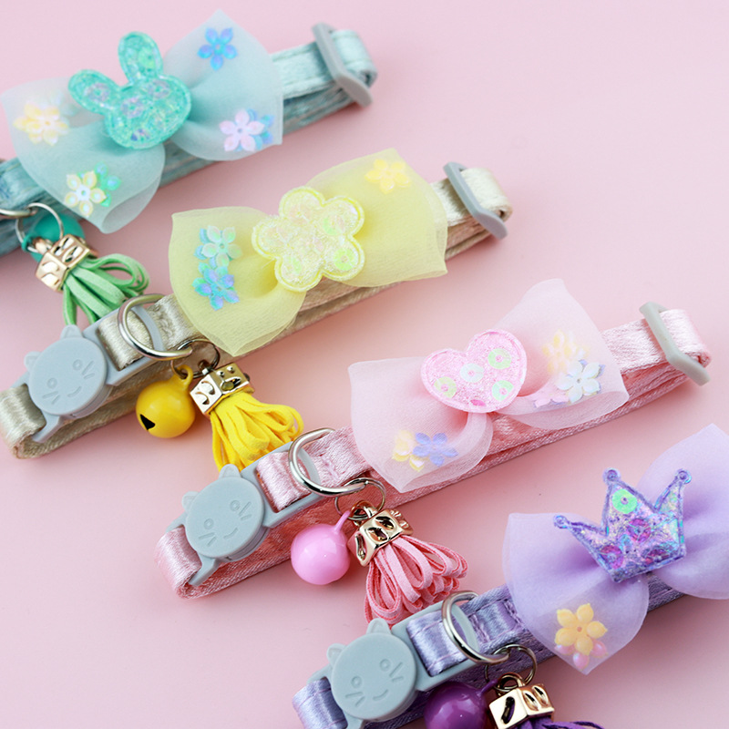 Breakaway Cat Collar with Bow Tie and Bells, Adjustbale Kitten Collar, Safety Basic Collar with Cute Patterns for Girl Boy Kitty