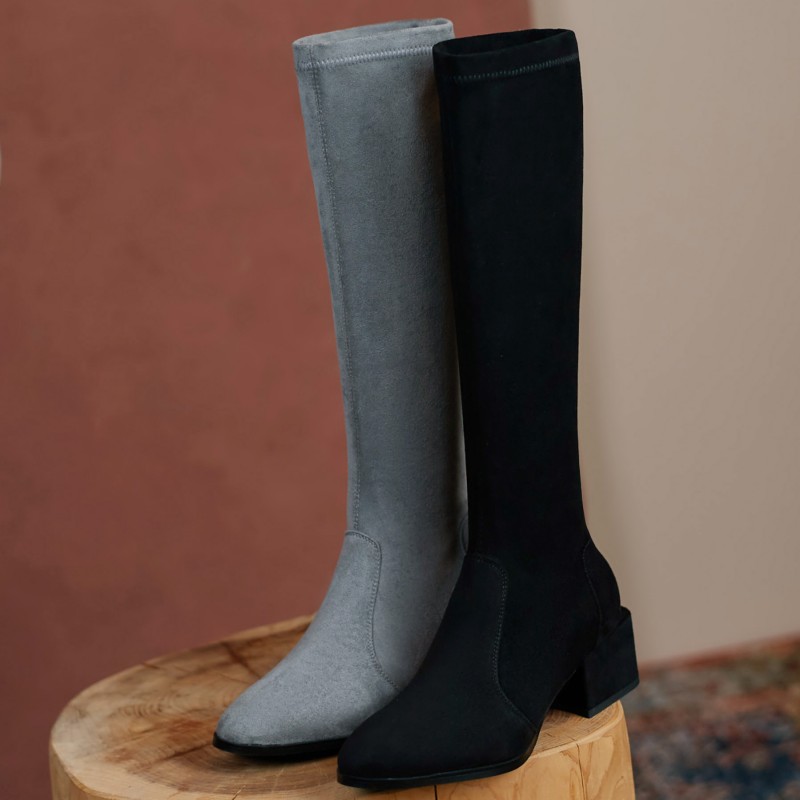 Women's Elastic Thigh Soft ck Knee High Casual Low Heel Winter Shoes Woman Black Grey Long Boots Size 43 4f93 Bla