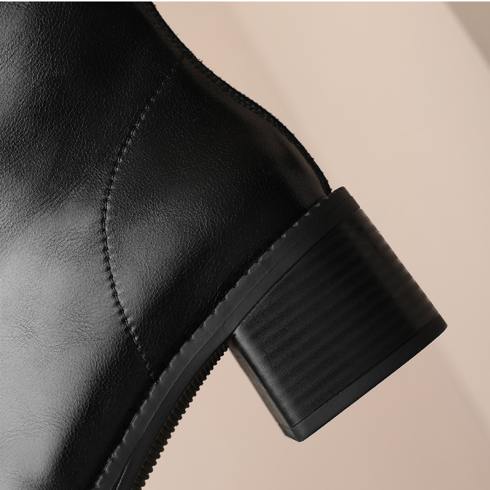 genuine Women's leather autumn ankle boots 5.5cm thick med heel round toe back zip short booties high quality slim daily shoes 167a