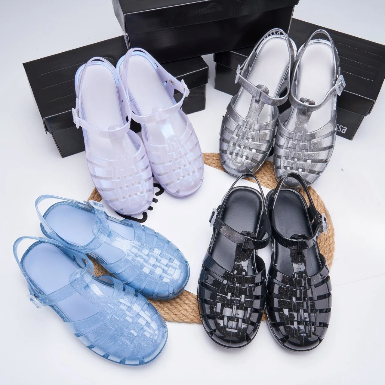 Summer Brand MLSA Women's Jelly Sandals Ladies Soft Sole Non-slip Beach Shoes Adult Girls Roman Flat Shoes with Fragrance