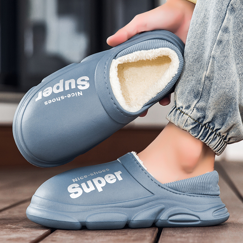 Fashion Winter Men Women Warm Slippers Cotton Slippers Outdoor Indoor Home Non-Slip Shoes New Men's Bedroom Warm Plush Slippers