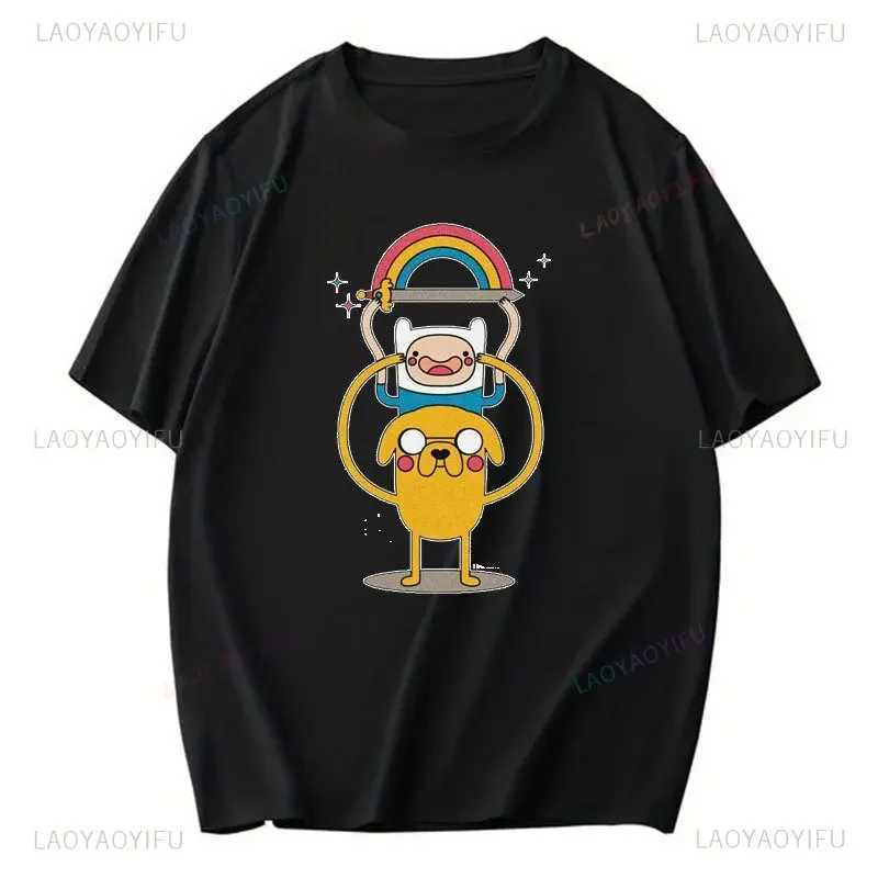 Adventure Time Cotton T-shirt Fun Cartoon Printed Mens T-shirt Casual Wear Classic Anime Graphic Mens T-shirt CL240913