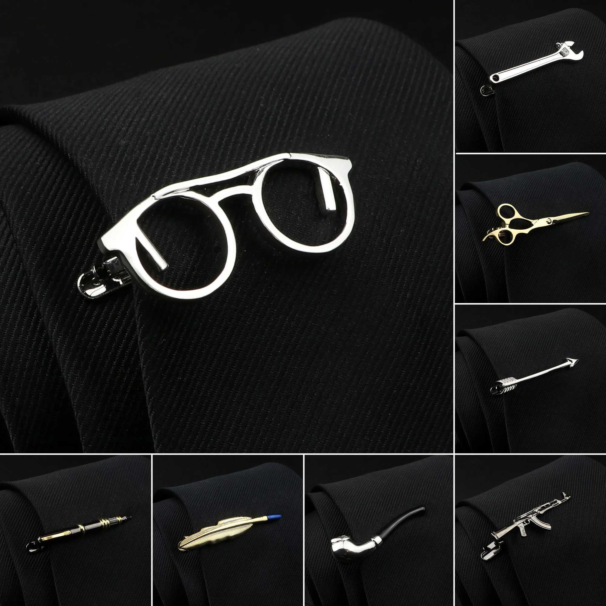 Mens Tie Clips 28 Designs Option Car Saxophone Glasses Feather Shape Metal Tie Clip Design Tie Pins Wholesale Retail Arrow ClipX240914