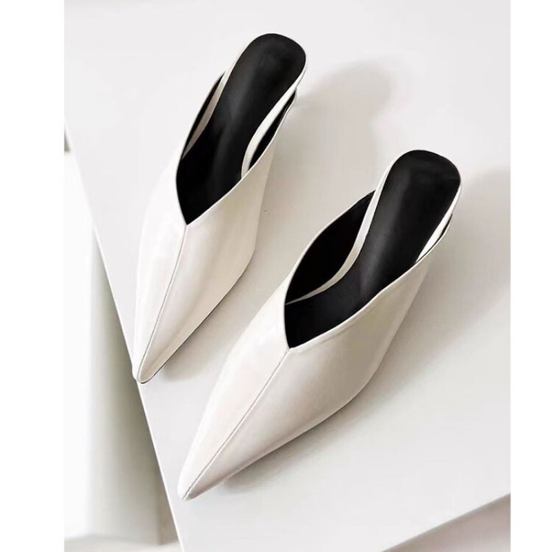 Fashion Summer Minimalist Black White Slippers New Comfortable Women's Low Heel Commuting Pointed Female Student sandals 34-43 bc9d fc5