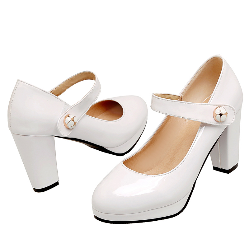 2025 new Women's Elegant High Heels Mary Janes Patent Red Pink White Heeled Party Wedding Shoes Female Dress Pumps Large Size 45 2522