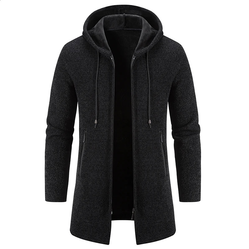Mens sweater jacket with chain medium length cardigan cashmere cotton blend casual knit mens clothing 240906