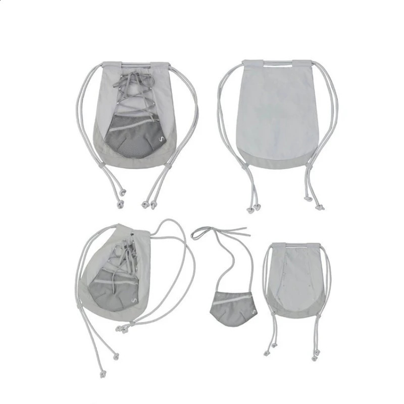 Korean Fashion Nylon Drawstring Handbag Backpack Casual Prefabricated High Capacity Y2K Detachable Mesh Travel Bag 240912