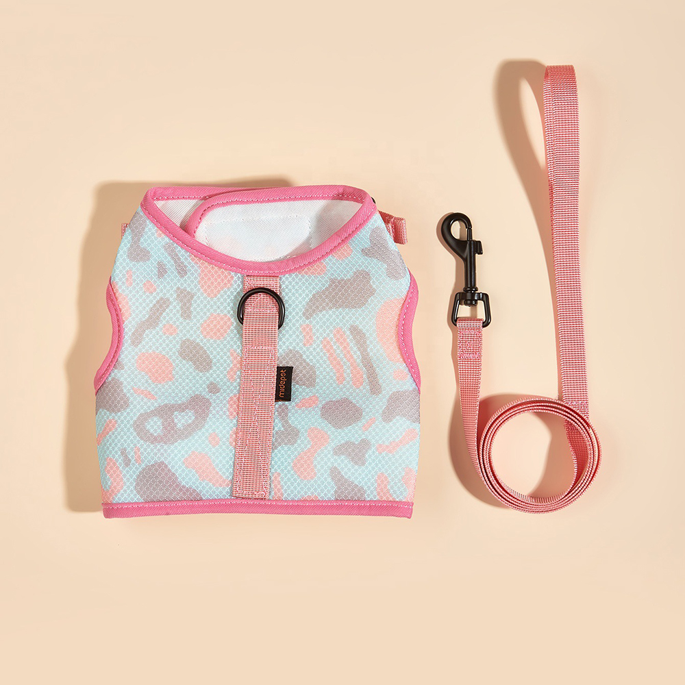 Dog Harness and Leash Adjustable Printed Pet Harness Mesh Breathable with 120cm Long Leash for Cat & Puppy Outdoor Dog Walking