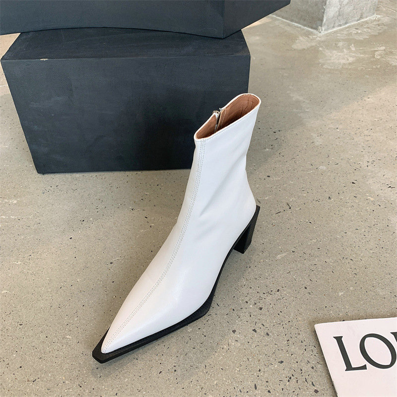 Female 2024 With Skinny Heel Pointed Side Zipper Leather Ankle Fashion Temperament Short Tube Boots 5365 9c45
