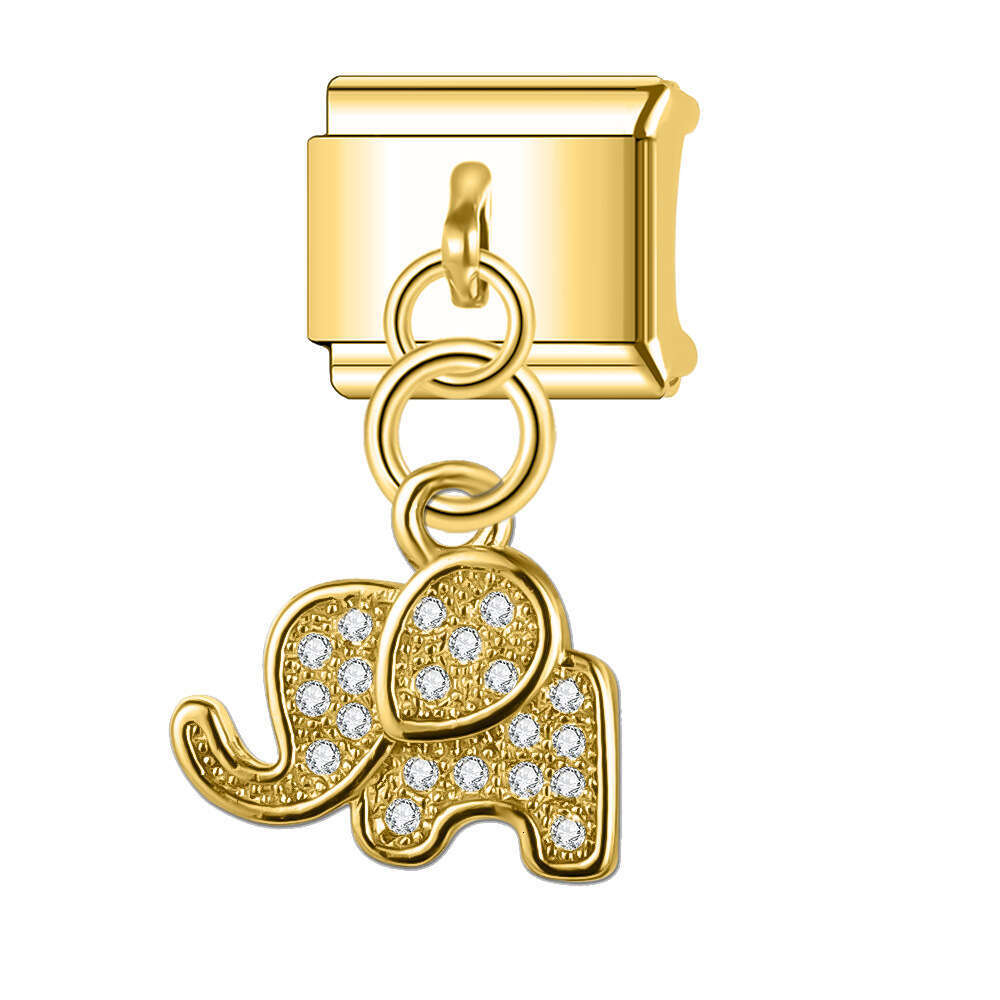New Women's Gift Elephants Pendant with shine stone Bead Italian Charms Links Bangle Beads Fit 9mm Stainless Steel Bracelet Making DIY For Women 