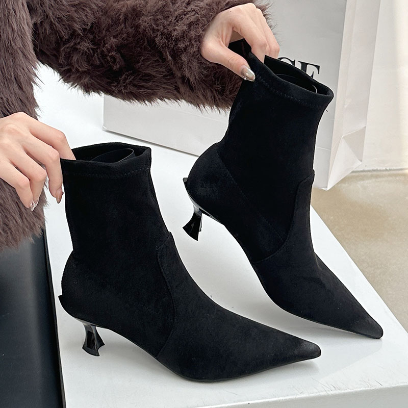 Purple Fashion Pointed Toe Ladies Ankle Stretch Slip On Female Designer Footwear Elastic Women Short Boots Shoes