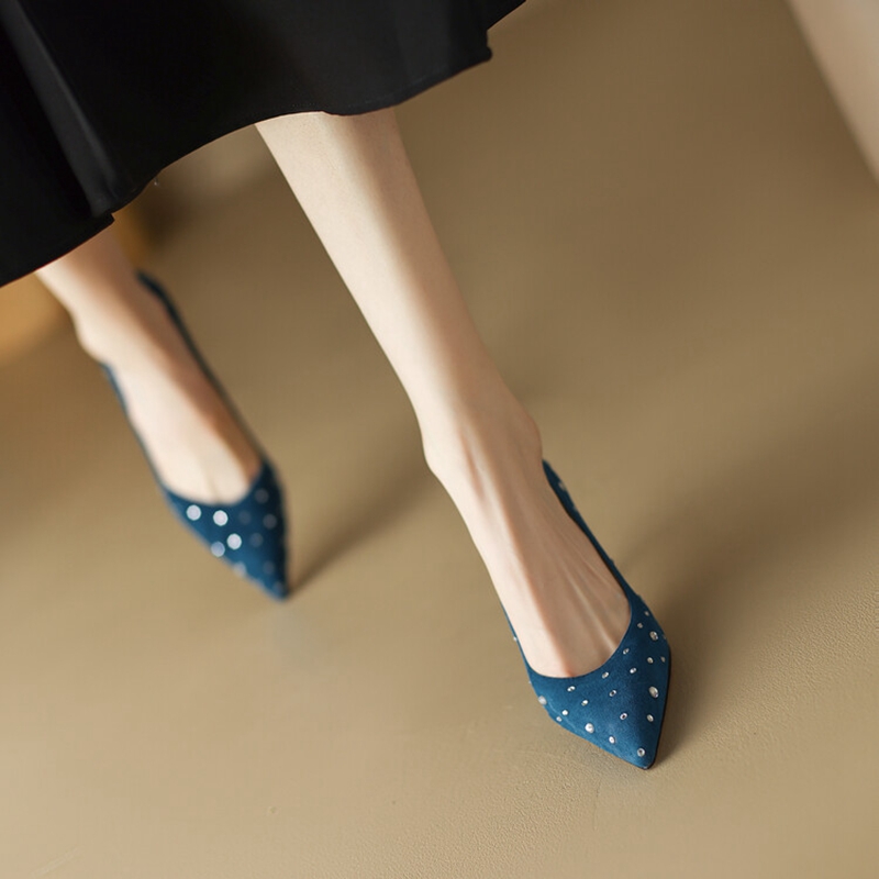 New Spring NEW Pointed Toe Thin Heel Pumps for Sheep Suede High Blue Women Stiletto Heels Bg-bg Shoes a724 s