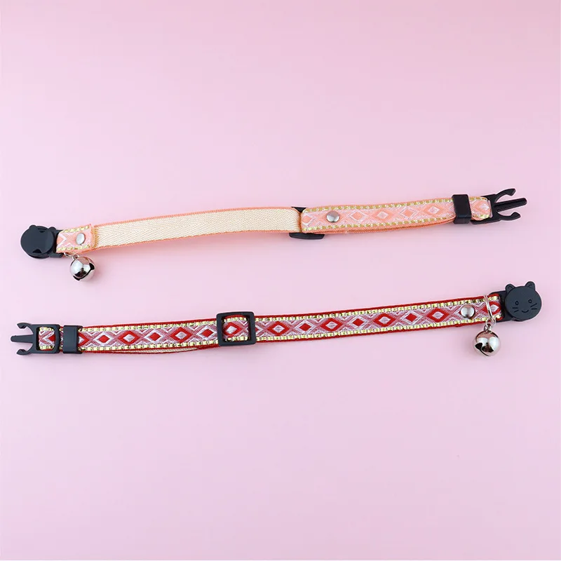 Cat Collar Bell Gold Silk Edge Ethnic Style Pet Collar Anti-Suffocation Adjustable Small Dog Cat Collar Pet Supplies Accessories