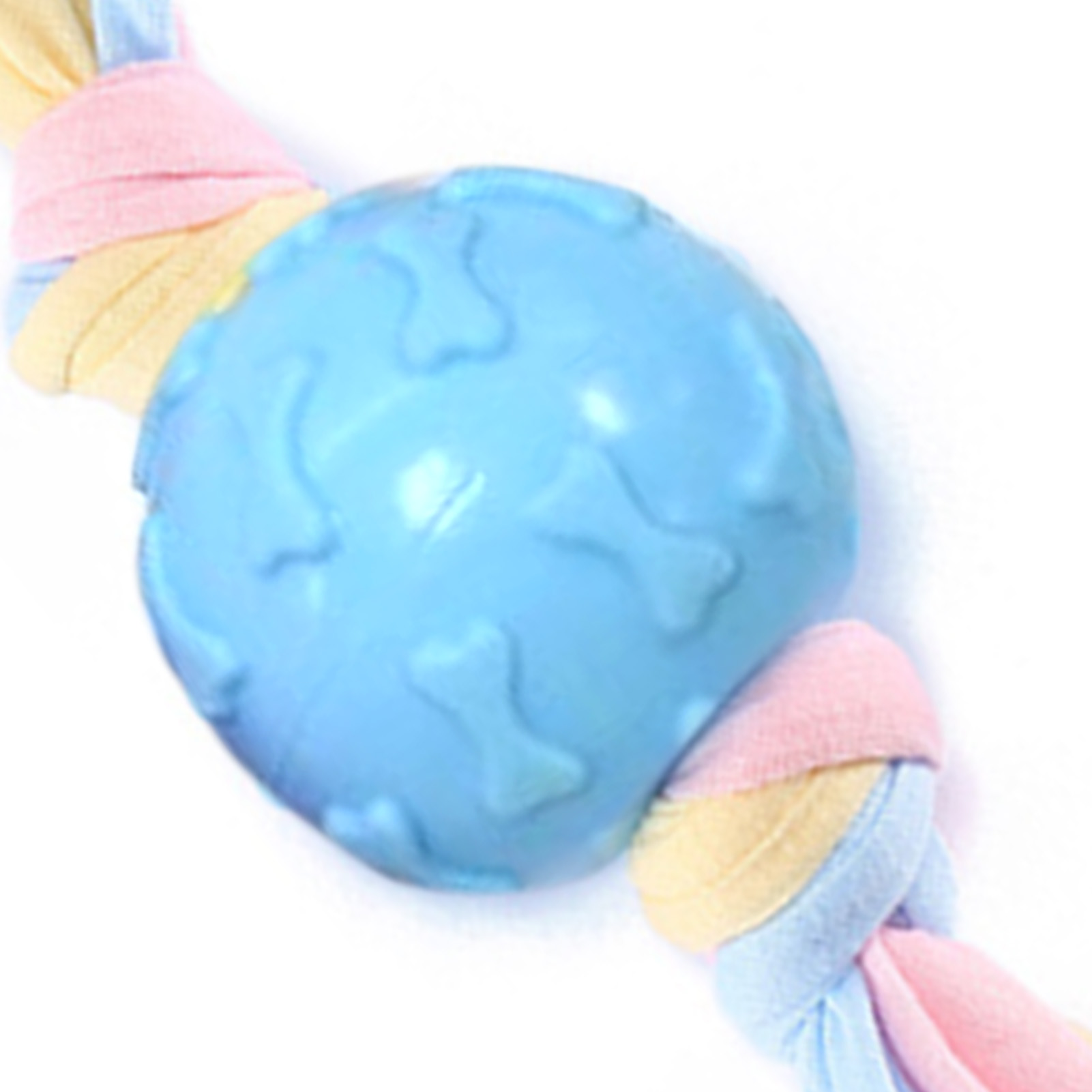 Dog Bone Ball Toy Biting Resistant Interactive Bone Toy With Cloth Stripes Blue Color